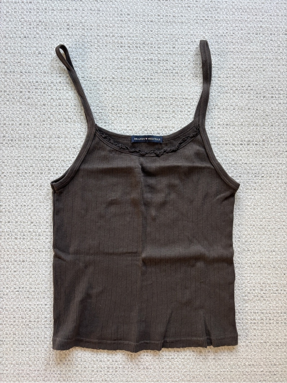 Brandy Melville Chocolate Brown Ribbed Lace-Trim Cami